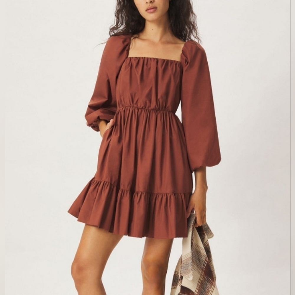 Anthropologie X Mare Mare Maria Tunic Mini Ruffle Puff Sleeves Dress Size M
